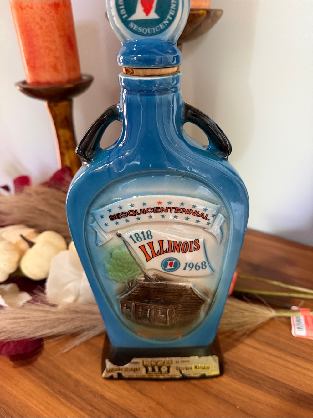 Illinois Sesquicentennial Collectible Blue Decanter - 1818-1968
